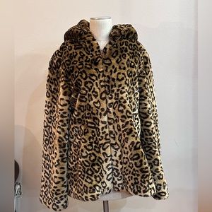 Dennis Basso ZIP front Faux Fur Coat With Hood size S